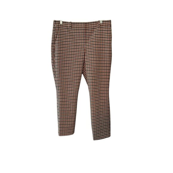 Theory Womens Brown & White Gingham Slim-Fit Ankle Pants With Pockets size 10 - Picture 2 of 7